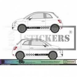 Fiat 500 kit autocollant bas de caisse design damier et logo Fun Stickers
