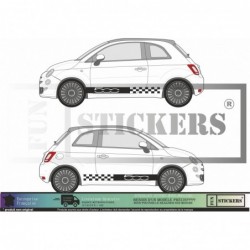 Kit Autocollant Bas de Caisse Fiat 500 – Design Damier + Logo 500 – Vinyle Haute Qualité
