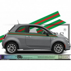 Décoration Voiture Fiat 500 – Bandes Rayées Luxe Vert/Rouge – Pose Facile style gucci