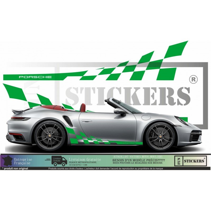 Porsche bandes laterales damiers kit sticker autocollant Fun Stickers