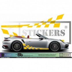 Porsche Bandes Latérales Damiers   - Tuning Sticker Autocollant Graphic Decals