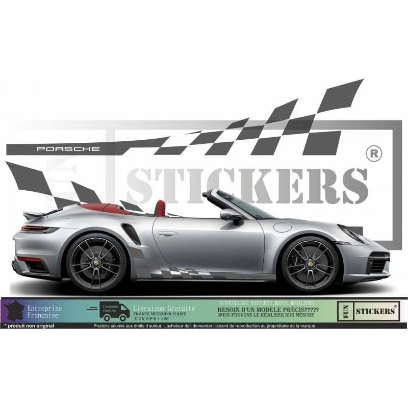 Porsche bandes laterales damiers kit sticker autocollant Fun Stickers