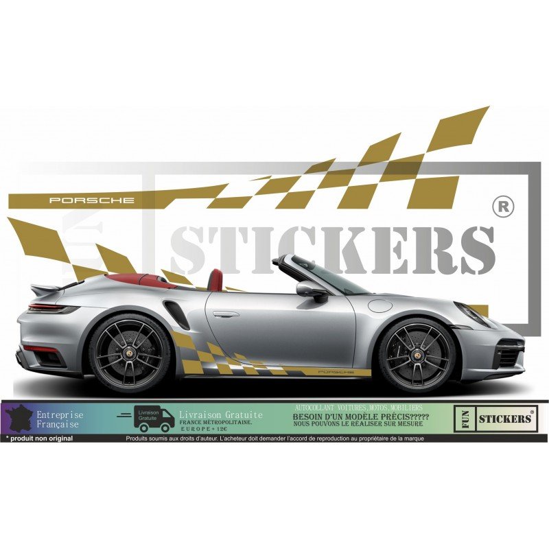 Porsche bandes laterales damiers kit sticker autocollant Fun Stickers