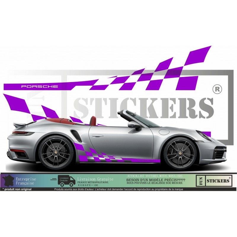 Porsche Bandes Latérales Damiers   - Tuning Sticker Autocollant Graphic Decals