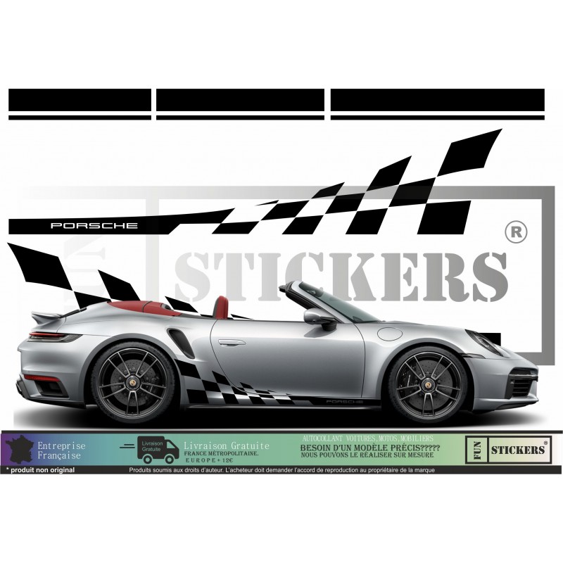 Porsche Bandes Intégrales latérales + capot + toit + hayon  - Tuning Sticker Autocollant Graphic Decals