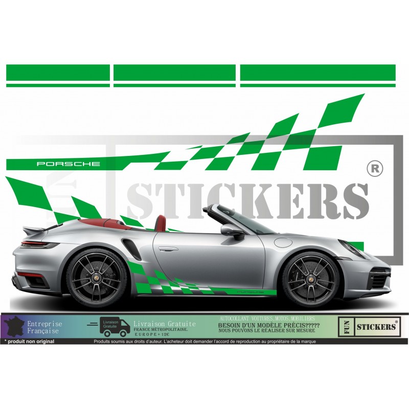 Porsche Bandes Intégrales latérales + capot + toit + hayon  - Tuning Sticker Autocollant Graphic Decals