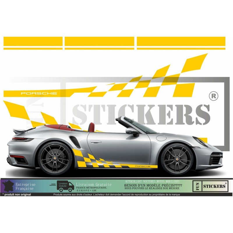 Porsche bandes integrales laterales capot toit hayon kit Fun Stickers