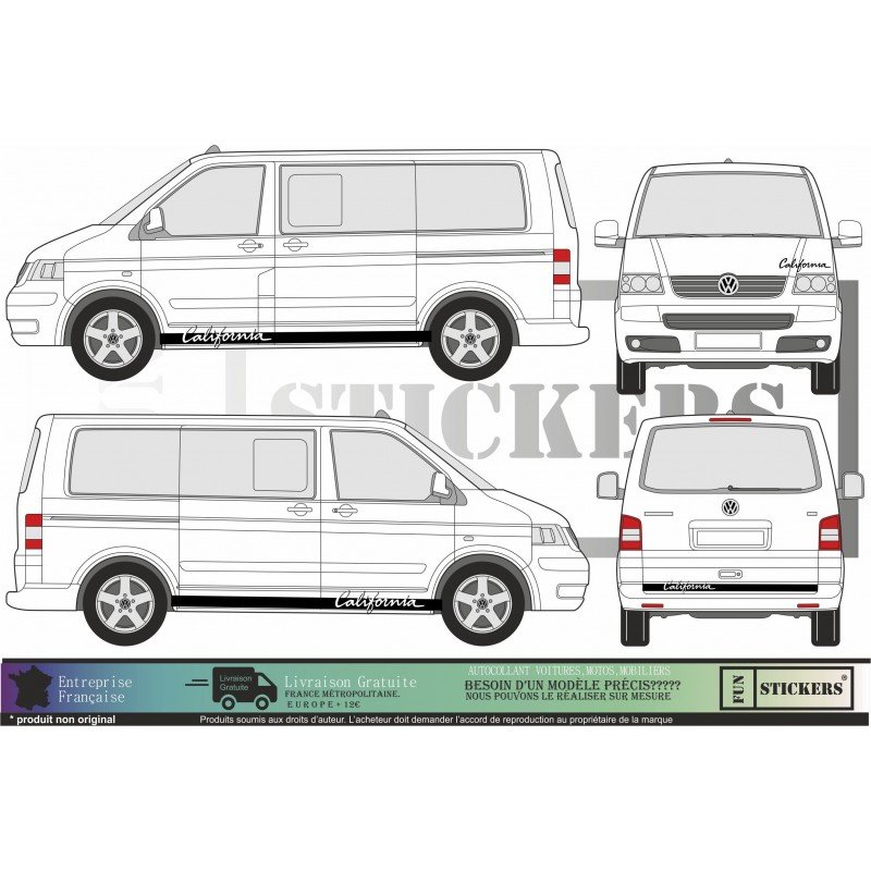 Sticker Bande Latérale “California” – Kit Décoration Van VW Transporter ...