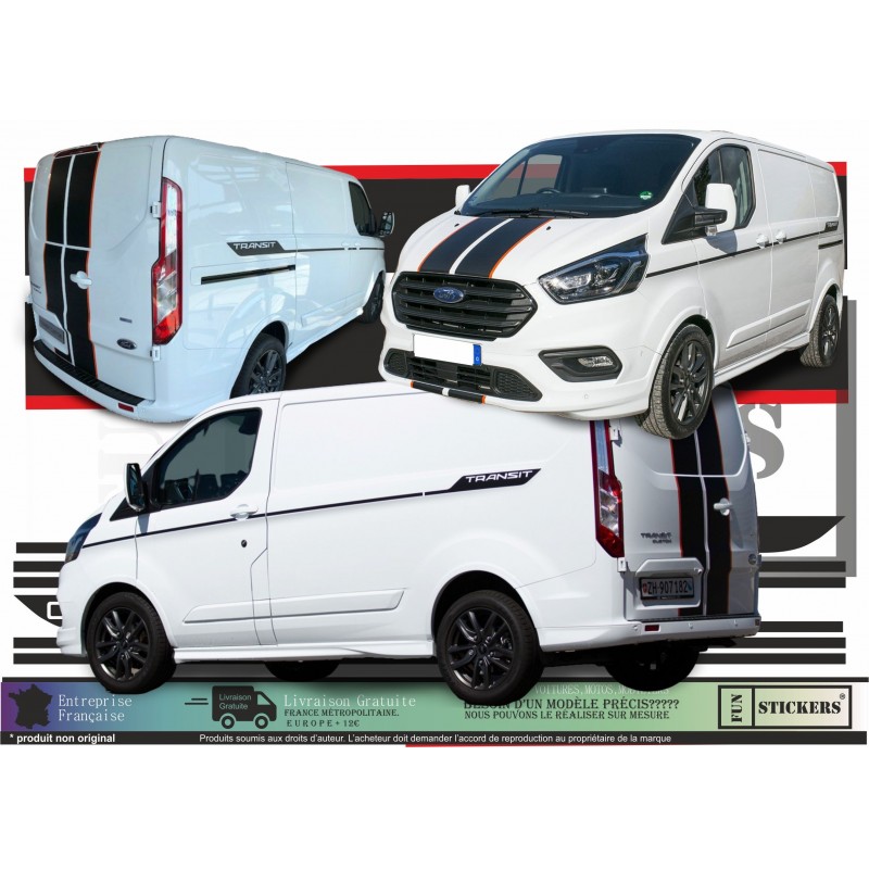 Ford Transit Custom Bandes capot hayon  Kit décoration- Tuning Sticker Autocollant Graphic Decals