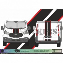Kit de décoration autocollant pour Ford Transit Custom - Bandes pour capot, hayon et latérales - Stickers tuning