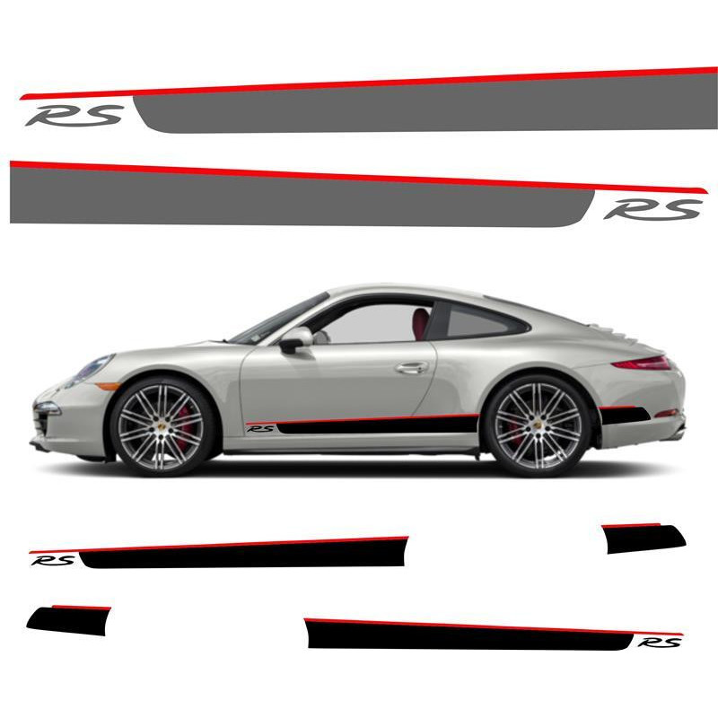 Porsche Bandes RS latérales Bas de caisses  - Kit Complet - voiture Sticker Autocollant Graphic Decals