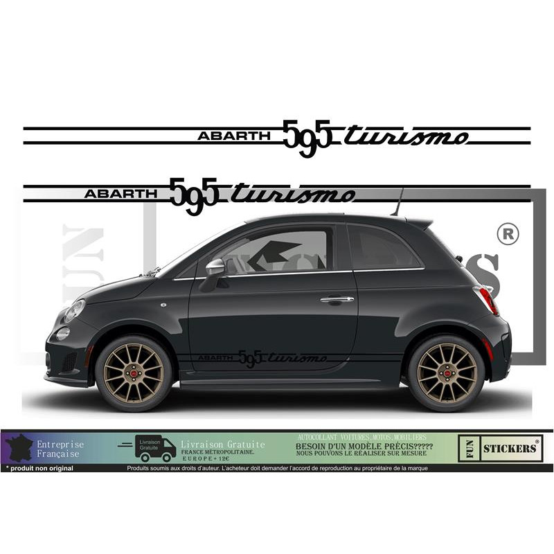 FIAT ABARTH 595 TURISMO bas de caisse - NOIR - Kit Complet - Tuning Sticker Autocollant Graphic Decals