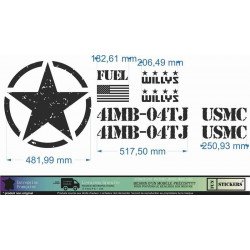 Jeep Willys Wrangler kit Army USMC complet autocollant Fun Stickers