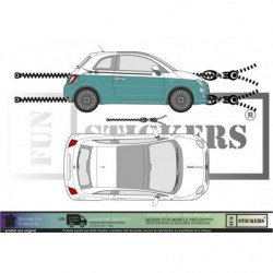 Fiat 500 bandes laterales ZIP kit complet autocollant decoration Fun Stickers