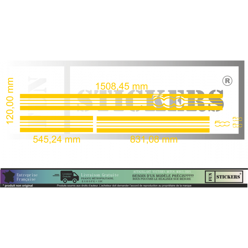 Fiat 500 bandes capot toit hayon kit complet autocollant sticker Fun Stickers
