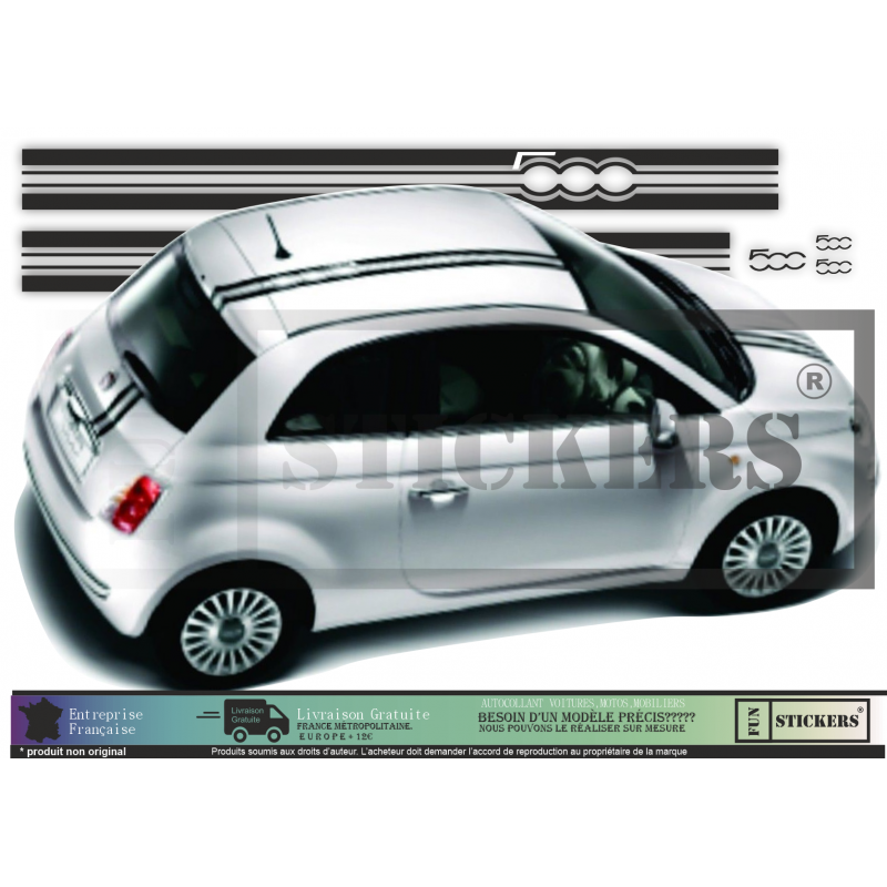 Fiat 500 bandes capot toit hayon kit complet autocollant sticker Fun Stickers