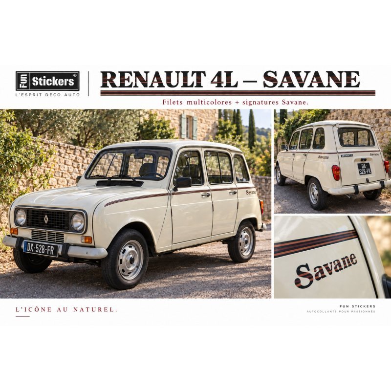 Renault 4L Savane bandes fines laterales autocollantes Fun Stickers