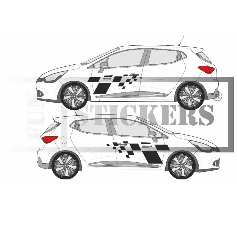 Renault Racing RS sport damiers latérales - NOIR - Kit Complet - Tuning Sticker Autocollant Graphic Decals