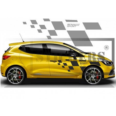 Renault Racing RS Sport damiers lateraux noir kit complet autocollant Fun Stickers