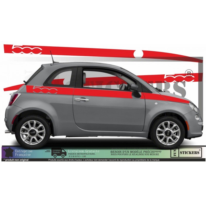 Fiat 500 stickers stripping lateral logo integre bandes Fun Stickers