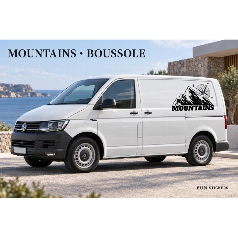 Autocollant Voiture Montagnes Forêt Vinyle - Déco Camping, Caravane (Blanc, 17.5x5cm)