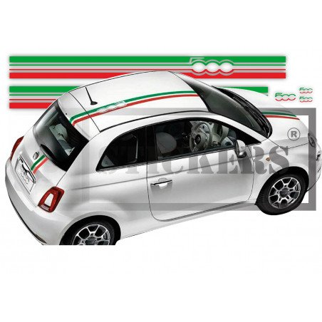 Fiat 500 bandes capot toit hayon Italie tricolore autocollant Fun Stickers