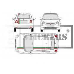 Fiat 500 bandes capot toit hayon Italie tricolore autocollant Fun Stickers
