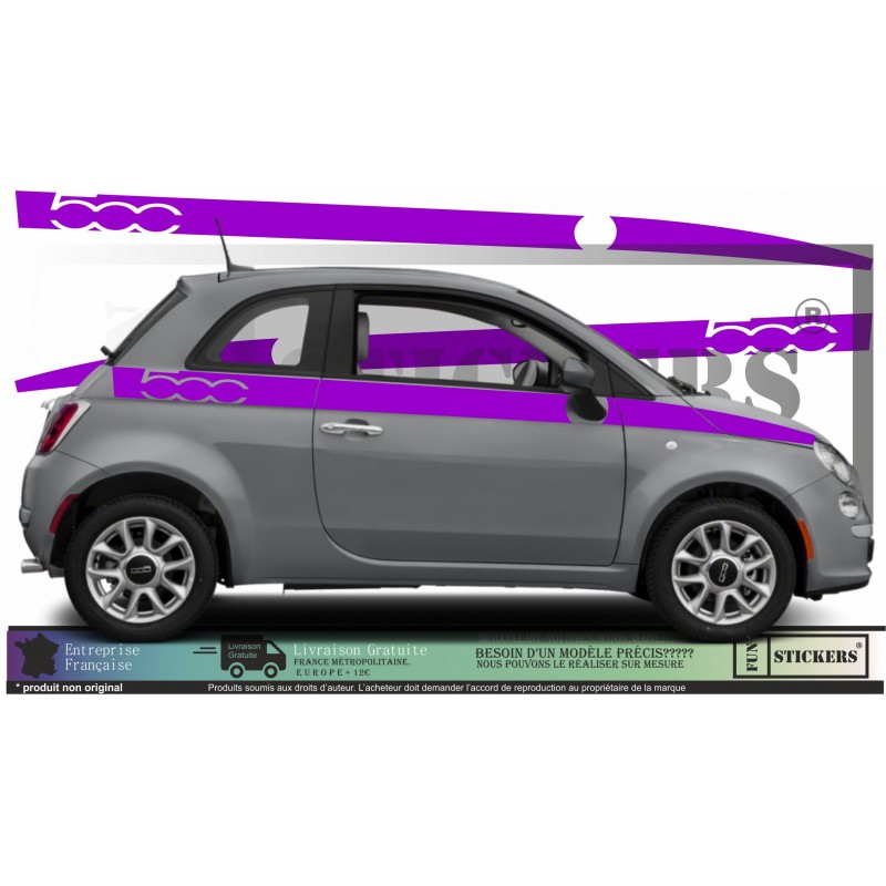 Fiat 500  - kit Bandes latérales Logos 500  - Tuning Sticker Autocollant Graphic Decals