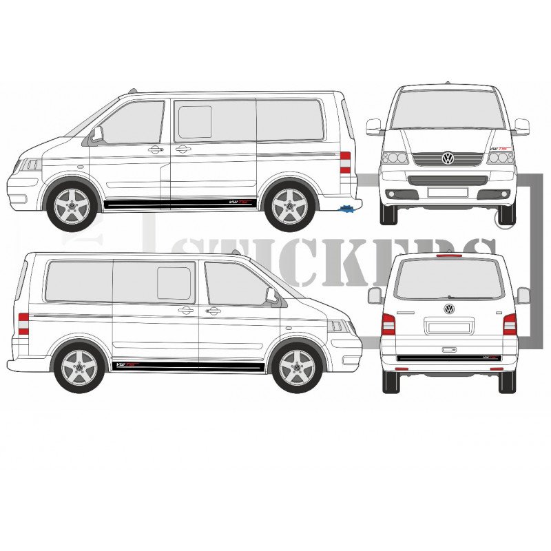 Autocollants Latéraux Pour VW T5 T6 T6.1 California 2003-2024 - 2 Bandes Latérales + 1 Hayon - Noir