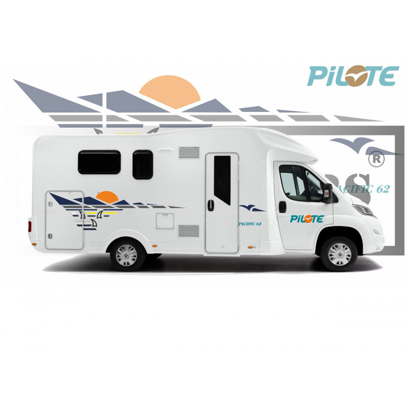 Camping Car Pilote pacific 62 - Caravanning Sticker Autocollant Graphic Decals