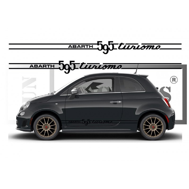 FIAT ABARTH 595 TURISMO bas de caisse - NOIR - Kit Complet - Tuning Sticker Autocollant Graphic Decals