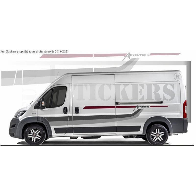 Fiat Ducato Camper Aventure gris rouge kit complet autocollant Fun Stickers