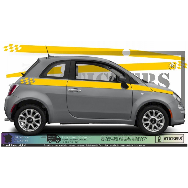 Fiat 500 kit bandes laterales racing damier autocollant Fun Stickers
