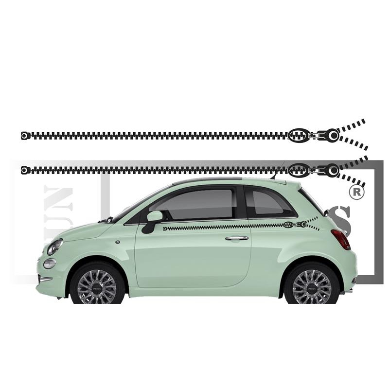 Fiat 500 Bandes latérales ZIP  -Kit Complet - voiture Sticker Autocollant Graphic Decals