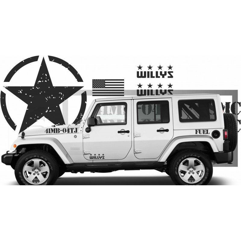 Jeep Willys Wrangler kit Army USMC complet autocollant Fun Stickers