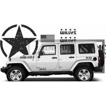 Jeep Willys Wrangler kit Army USMC complet autocollant Fun Stickers