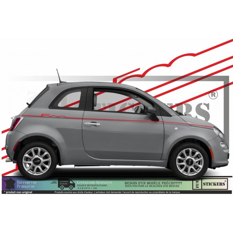 Fiat 500 sticker bandes laterales retro vagues design vintage Fun Stickers