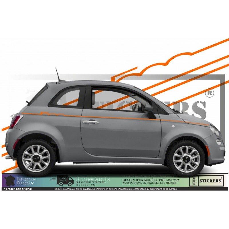 Fiat 500 sticker bandes laterales retro vagues design vintage Fun Stickers