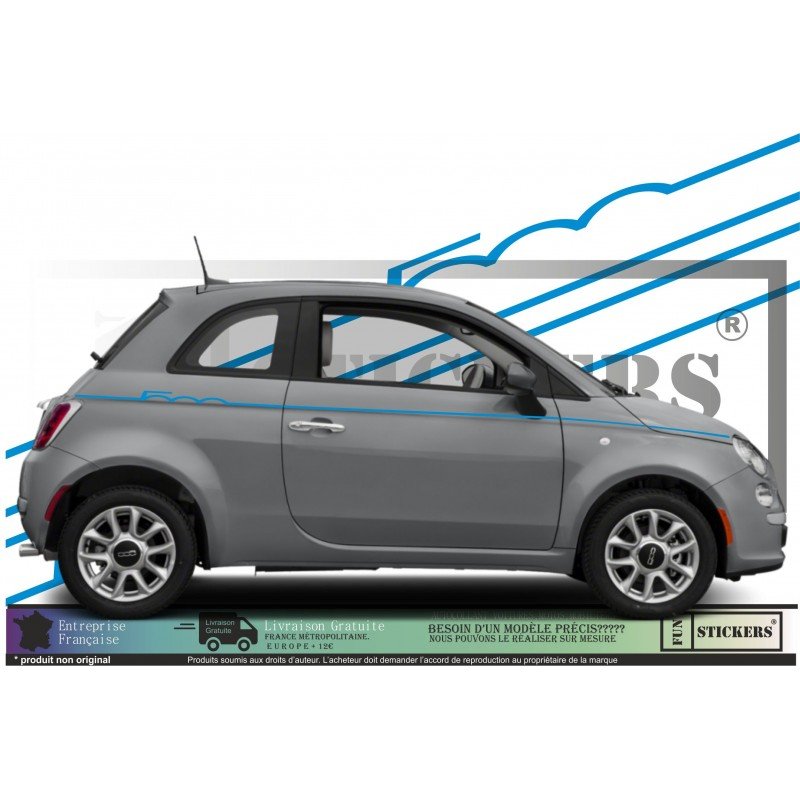 Fiat 500 sticker bandes laterales retro vagues design vintage Fun Stickers