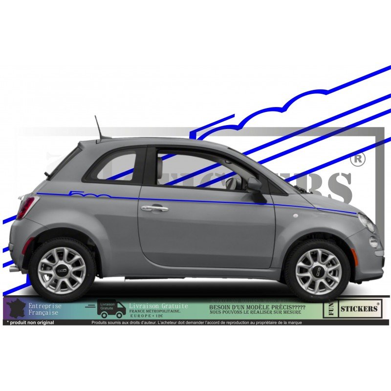 Fiat 500 sticker bandes laterales retro vagues design vintage Fun Stickers