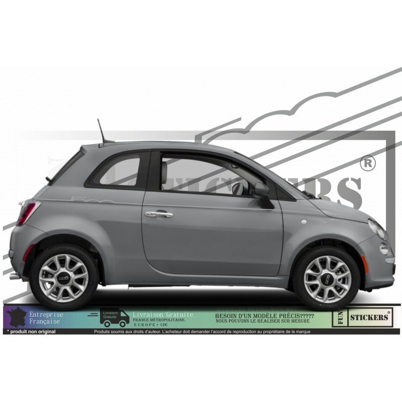 Fiat 500 sticker bandes laterales retro vagues design vintage Fun Stickers