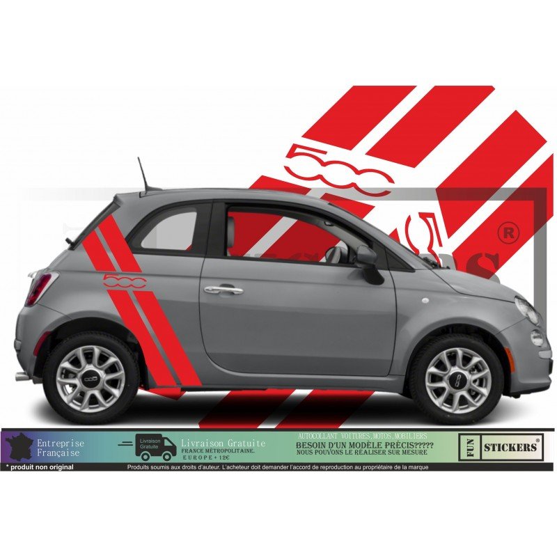 Fiat 500 kit stickers bandes racing style sportif autocollant Fun Stickers