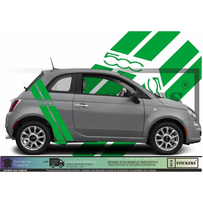 Fiat 500 kit stickers bandes racing style sportif autocollant Fun Stickers