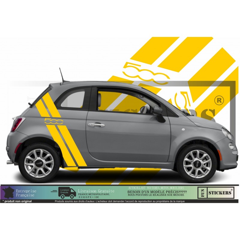 Fiat 500 Doubles bandes latérales 500 signature autocollant