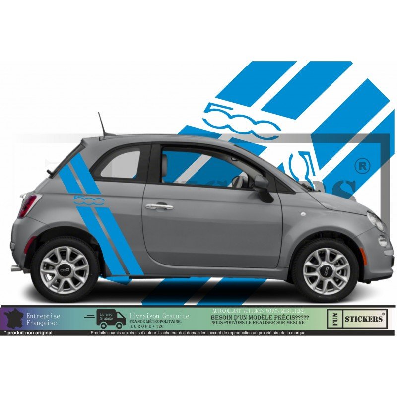Fiat 500 kit stickers bandes racing style sportif autocollant Fun Stickers
