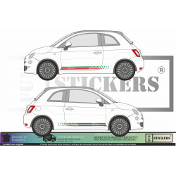 Autocollant Stripping Fiat 500 Tricolore Italie – Bandes Décoratives Latérales Sport