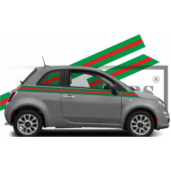 Décoration Voiture Fiat 500 – Bandes Rayées Luxe Vert/Rouge – Pose Facile style gucci