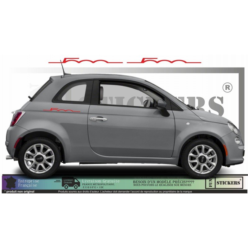 Fiat 500 Retro autocollant Signature stickers lateraux discrets Fun Stickers