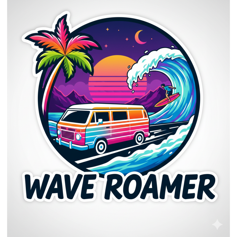 Autocollant Van Life Wave Roamer Retro Surf Road Trip | Fun Stickers