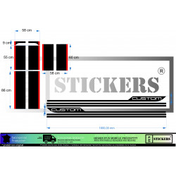 Kit bandes intégrales XXL compatible Ford Transit – Stickers carrosserie capot hayon arrière latéraux  – Bandes sport utilitaire